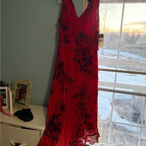 Donna Ricco Red and Black Asymmetrical Dress